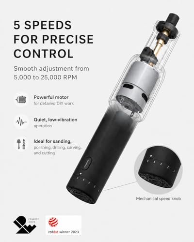 HOTO Cordless Rotary Tool Kit, 5-Speed for 3D Printer Sanding & DIY | Strong Motor Engraving Pen, 5000-25000RPM, LED Light, UBS-C, 35-in-1 Storage Bag for Polishing, Drilling, Carving, Cutting