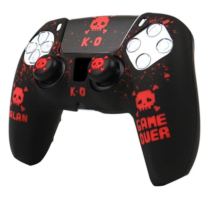 Pixelated Skull Controller Skin Cover Compatible with PS5/Playstation 5 Controller, RALAN Protector Case Customised Thumb Grip - color: Pixelated Skull Black Red