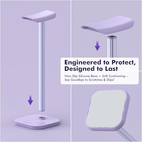 Headphone Stand, Desktop Headset Holder (Purple) Heavy Base Desk Earphone Stand Aluminum Gaming Headset Hanger Rack for AirPods Max, AirPods, AirPods Pro, Beats, Bose - color: Purple