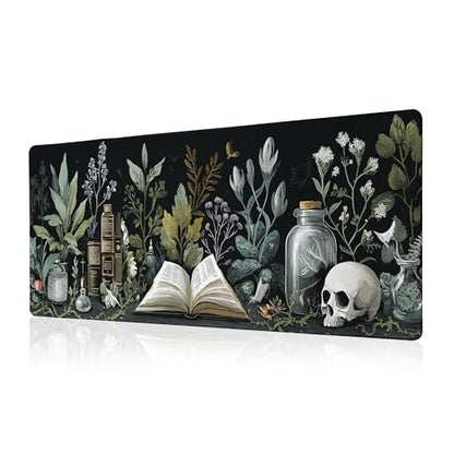 Dark Academia Mouse Pad Desk Mat XL Extended Large Gaming Desk Pad Mousepad, Mystical Green Plant Computer Laptop Keyboard and Mouse Mat, Desktop Protector Mat for Office and Home 31.5x11.8 in - color: Dark Academia