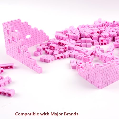 Masonry Bricks Wall Building Accessories: 340PCS Classic Masonry Profile Block Parts and Pieces Creative Construction Bulk,MOC Friends House Castle Pieces (Pink) - color: Pink
