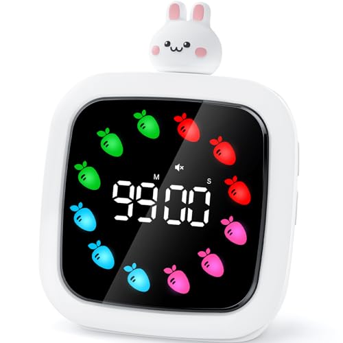 Yunbaoit Digital Visual Timer for Kids, Rechargeable 99-Minute Silent Countdown Timer with 19 Ringtones, 9 Optional DIY Color Carrot Display, Time Management Tool with Pause Function (Rabbit) - style: Rabbit Doll
