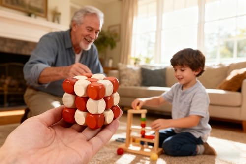 MAGIKON Brain Teaser Cube Puzzle Toy, Snake Cube Wooden 3D Puzzle | Wood, two-tone colors, snake cube design, smooth gliding, logic puzzle, for kids adults, spatial awareness toy