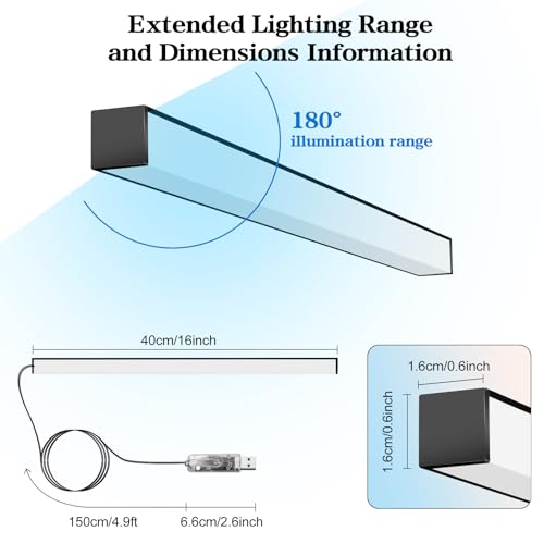 RGB LED Monitor Ambient Light Bar, 16 Inch USB Powered, APP Control & Music Sync, 16 Million Colors Dimmable, Gaming/Desk Display Backlight