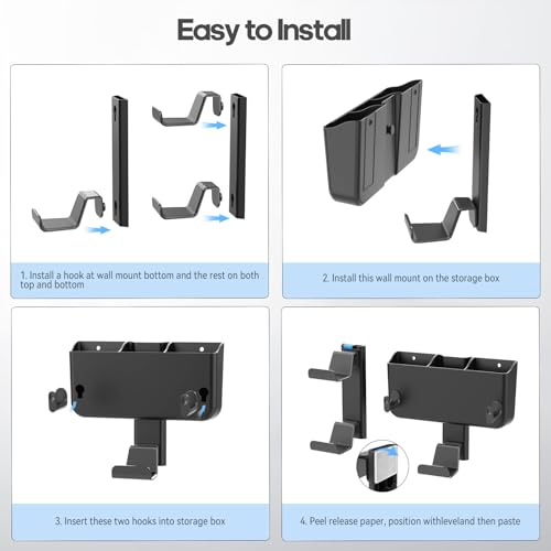 Controller & Headset & Remote Holder Wall Mount with No Drill, 2 Packs Gaming 4 Controllers Hanger Hook Mount for PS5/PS4/XBOX/Switch, Headphone Stand & Remote Control Holer Wall Shelf with Adhesives - size: 3 Packs