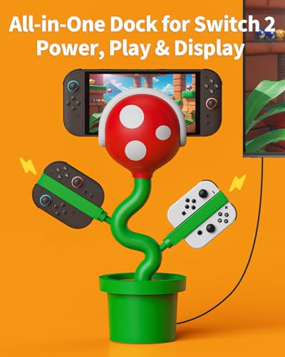 Switch 2 TV Dock for Nintendo Switch2/1/OLED Docking Station with Cooling Fan, Chargering Dock for Switch 2/1 Joypads, Piranha Dock Duo with 4K 60Hz HD/USB 2.0/USB-C Ports, Cute Gaming Gift - color: Red&Green