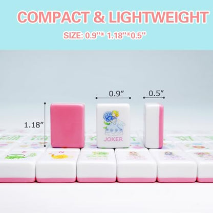 Portable Pink Mahjong Set 160 Premium Melamine Tiles, Engraved American Mahjong Game with Carrying Bag&3 Dice Compact 0.9” x 1.18” x 0.5” Tiles, Scuff‑Proof & Drop‑Resistant for Adults Family Travel