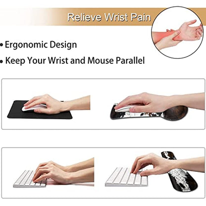 Mouse Pad with Ergonomic Wrist Support and Memory Foam Keyboard Wrist Rest, Non-Slip PU Base Gel Mouse Mat, Keyboard Palm Rest for Home Office Wireless Gaming Desk Pad Black & White Cowhide Fur - color: Yvb-mouse Pad -2-b-24