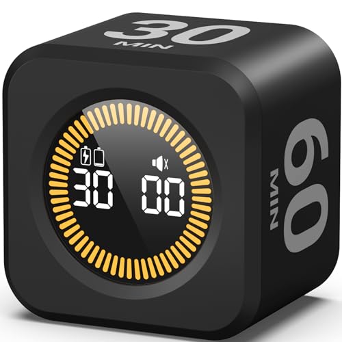 KADAMS Pomodoro Timer – Visual Cube with 5/10/30/60 Min Presets, LED Countdown Ring & Count Up Mode, Silent Flip Productivity Timer for Study, Classroom, Office, Cooking