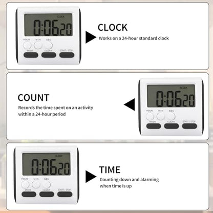 Mudder 6 Pack Digital Kitchen Timer for Cooking, Large Digits, 24 Hour Magnetic Backing Stand Kitchen Timers Clock for Classroom Kids Teachers, Loud Alarm and Large Screen (Black) - color: Black