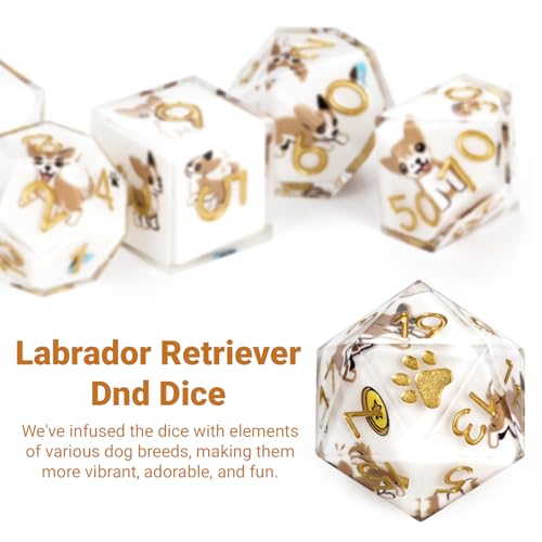 DND Dice Set 7-Pcs, Sharp Edge Cute Dog Style Resin Dice Polyhedral Resin Sharp Edge Dice for Roleplaying Games Dungeons and Dragons RPG MTG Table Games（Chihuahua） - color: White, style: Chihuahua