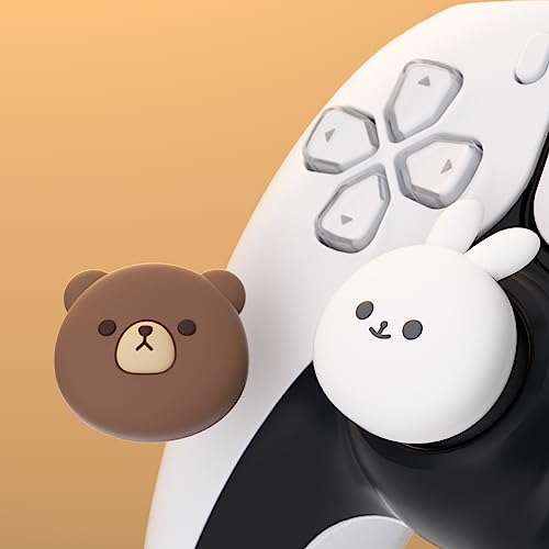 PlayVital Cute Thumb Grip Caps for ps5, Edge, ps4 Controller, Silicone Analog Stick Cover for Xbox Series X/S, Elite Series 2, Thumbstick Caps for Switch 2 Pro Controller - Chubby Bear & Smiley Bunny - color: Chubby Bear & Smiley Bunny