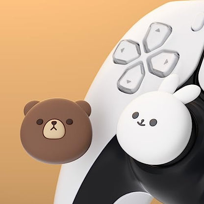 PlayVital Cute Thumb Grip Caps for ps5, Edge, ps4 Controller, Silicone Analog Stick Cover for Xbox Series X/S, Elite Series 2, Thumbstick Caps for Switch 2 Pro Controller - Chubby Bear & Smiley Bunny - color: Chubby Bear & Smiley Bunny