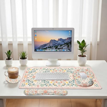 Boho Mandala Desk Mat Set Retro Floral Art Large Mouse Pad with Wrist Rest 4in1 Desk Mat for Desktop Ergonomic Keyboard Wrist Support Anti-Slip Computer Ergonomic Mouse Pad Home Office Gaming - color: Boho Mandala