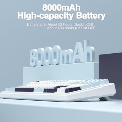 AULA F99 Wireless Mechanical Keyboard, Hot Swappable Custom Keyboard,Pre-lubed Linear Switches,Gasket Structure,RGB Backlit Gaming Keyboard (Blue&White) - color: Blue&White