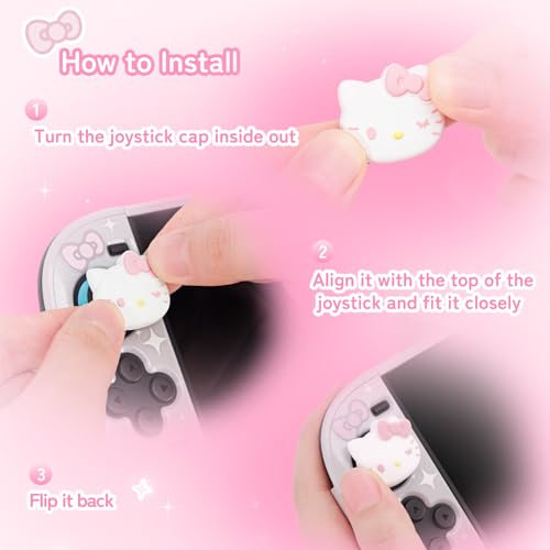 Kuitmor Thumb Grip Caps Compatible with Nintendo Switch 2, Silicone Joystick Grip Caps for Switch 2025, 4pcs, Cute Cat Style, White & Pink - color: Hello Kitty(White & Pink)