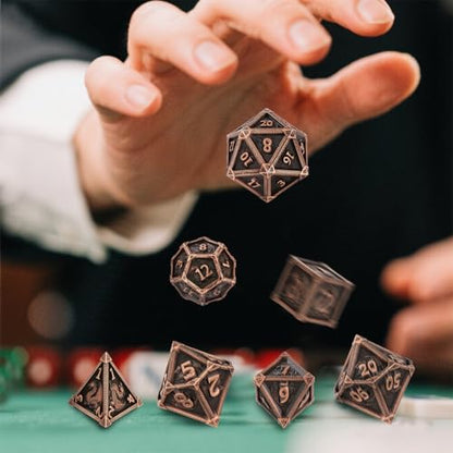 Metal Dice Set, Fly Dragon Pattern, 7pcs Polyhedral Metal DND Dice Set, DND Starter Set, D&D Gifts with Gift Box, Role Playing Board Games Accessories, Red Copper ﻿ ﻿ - color: Red Copper