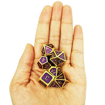 Haxtec Gold Purple Metal DND Dice Set Enamel D&D Dice with Leather Dice Bag Compatible with Dungeons and Dragons Gamer Gift for DND Lovers TTRPG Players DM Masters - color: Gold Purple