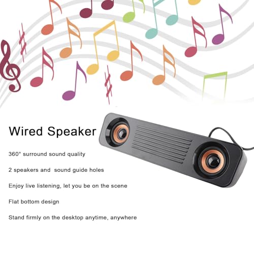 ASHATA Wired Soundbar, 3W USB HiFi 360 Degree Stereo Desktop Speaker with Subwoofer, Home Theater Surround Sound System for TV, Gaming, Projector