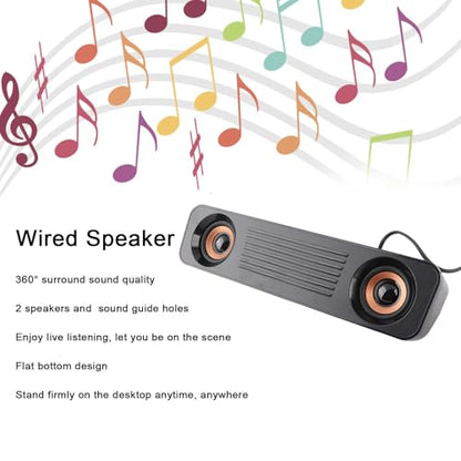 ASHATA Wired Soundbar, 3W USB HiFi 360 Degree Stereo Desktop Speaker with Subwoofer, Home Theater Surround Sound System for TV, Gaming, Projector