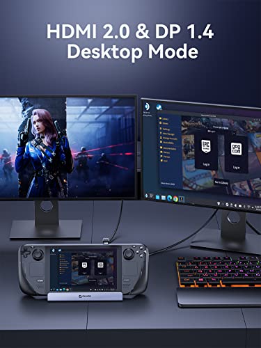 Steam Deck Dock Dual Monitor, 7 in 1 QUUGE Steam Deck Docking Staion wtih HDMI 2.0 & DisplayPort 1.4 4K60Hz, 2*USB-A & USB-C 5Gbps, 1000Mb Gigabit, 100W Charging, Steam Deck Accessories… | DisplayPort 1.4, Gigabit Ethernet, 100W PD input, 5Gbps USB ports,