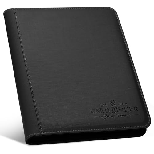 9 Pocket Card Binder, Premium Zip Trading Card Binder, 540 Double Sided Pocket PU Collection Binder, Collector Album, Card Folder for MTG, TCG, Sports Cards - color: Groove black