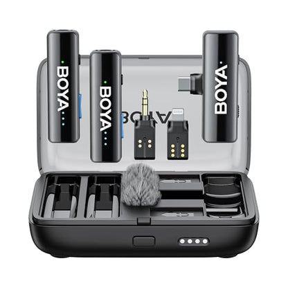 BOYA BOYALINK 2 Wireless Lavalier Microphone for iPhone/Camera/Android/PC | 3-in-1 RX, Mini Lapel Mic, 48kHz 24bit, 1000ft, 30h Use, 2 Level Noise reduction, Clip on Mic with USB-C/Lightning/3.5mm Plug