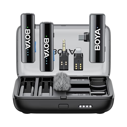BOYA BOYALINK 2 Wireless Lavalier Microphone for iPhone/Camera/Android/PC | 3-in-1 RX, Mini Lapel Mic, 48kHz 24bit, 1000ft, 30h Use, 2 Level Noise reduction, Clip on Mic with USB-C/Lightning/3.5mm Plug