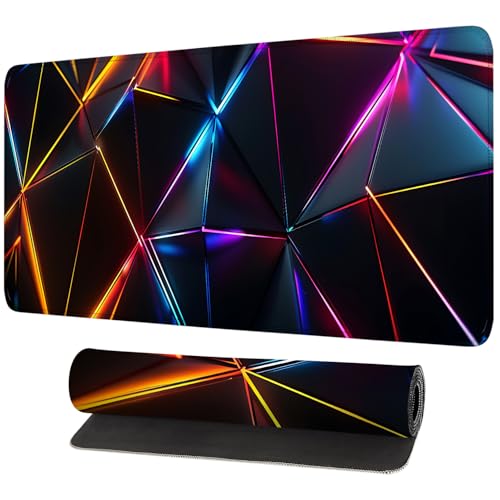 Mouse Pad Gaming Mousepad 31.5 x 11.8in Large Mouse Pad for Keyboard and Mouse with Anti-Slip Rubber Base, Keyboard Pad XL Mouse Mat for Home and Office,Geometric Neon Lights - color: 44, size: 31.5" x 11.8"