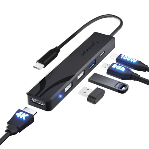 SABRENT USB-C Hub, USB-C to 4K@60Hz HDMI, 100W PD (HB-TC5P) | Multiport USB-C adapter; 4K@60Hz HDMI; 100W power delivery; for MacBook & laptops - color: Jet Black