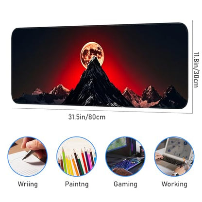 Gaming Mouse Pad, Large Desk Mat, Non-Slip Rubber Bottom, Stitched Edge Mouse Pad for Home, Office Desk, Gaming Keyboard Pad, 31.5 x 11.8 Inch, Desk Protector - color: Full Moon Mountain