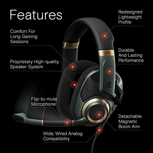 EPOS H6Pro Open Acoustic Gaming with Mic – Immersive Sound, Lightweight Comfort, and Durable Design – Works with Xbox, PS4/PS5 & PC/Windows – Green | Open-Back Soundstage, Detachable Lift-to-Mute Mic, Wired Pc and Ps and Xbox and Switch, 309 G, Includes P