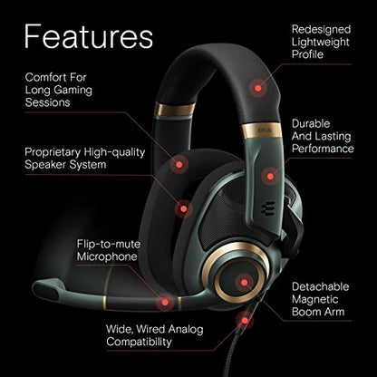 EPOS H6Pro Open Acoustic Gaming with Mic – Immersive Sound, Lightweight Comfort, and Durable Design – Works with Xbox, PS4/PS5 & PC/Windows – Green | Open-Back Soundstage, Detachable Lift-to-Mute Mic, Wired Pc and Ps and Xbox and Switch, 309 G, Includes P