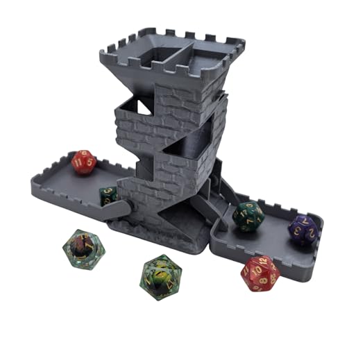 Castle Retro Black Dagger Dice Dice Tower Dungeons and Dragons RPG Tabletop Roleplaying Game Jail D&D (Random 7PCS D20 Dice Set Included) Silver - color: Silver