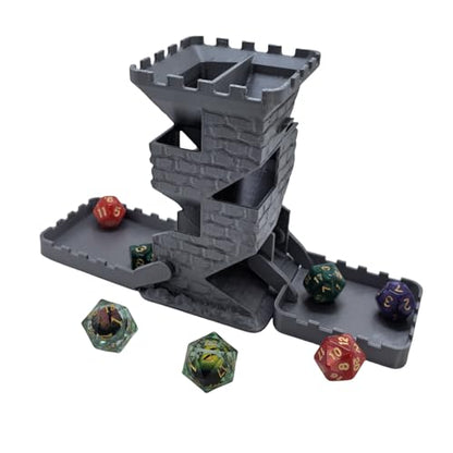 Castle Retro Black Dagger Dice Dice Tower Dungeons and Dragons RPG Tabletop Roleplaying Game Jail D&D (Random 7PCS D20 Dice Set Included) Silver - color: Silver