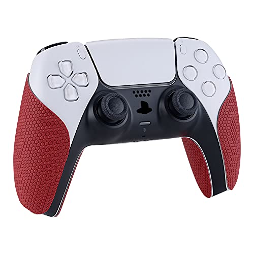 eXtremeRate PlayVital Red Anti-Skid Sweat-Absorbent Controller Grip for ps5 Controller, Professional Textured Soft Rubber Pads Handle Grips for ps5 - color: Red