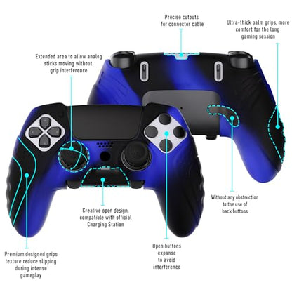 PlayVital Guardian Edition Anti-Slip Ergonomic Silicone Cover Case for ps5 Edge Controller, Soft Rubber Protector Skin for ps5 Edge Wireless Controller with Thumb Grip Caps - Blue & Black - color: Blue & Black