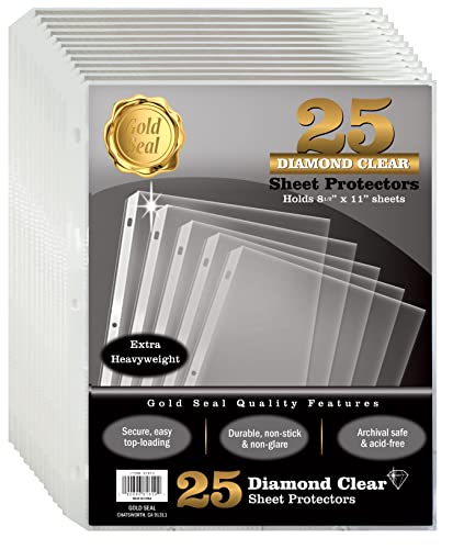 GOLD SEAL Sheet Protectors, 25 Pack 8.5 x 11 Anti-Glare Sheet Protectors for 3 Ring Binder, Top Load Page Protectors for 3 Ring Binder, Durable Clear Plastic Sleeves - size: 25 pack
