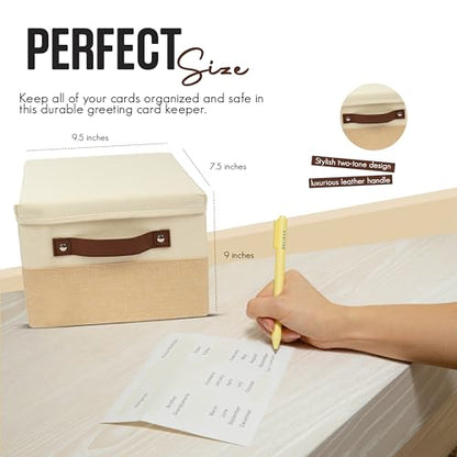 Greeting Card Organizer Box with 15 Dividers - Storage Box | Holds 150+ and collapses flat when not in use, large greeting card holder and keepsake container for birthday, Christmas - style: Box with Dividers