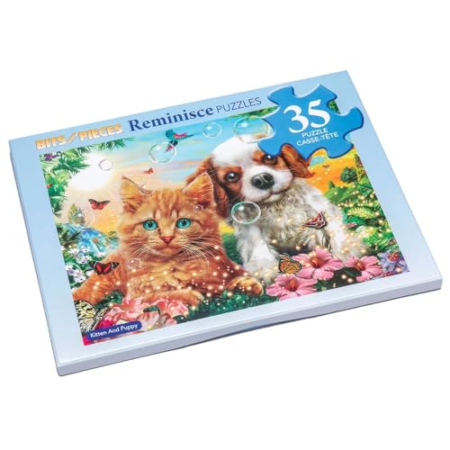 Bits and Pieces Large Piece Puzzles for Seniors, 10 in. x 13 in. Kitten and Puppy Puzzle - 16 pc Extra Large Pieces Puzzles for Dementia Seniors, Alzheimer Puzzle Memory Aids for Seniors with Dementia - color: Kitten & Puppy, size: 35 Piece