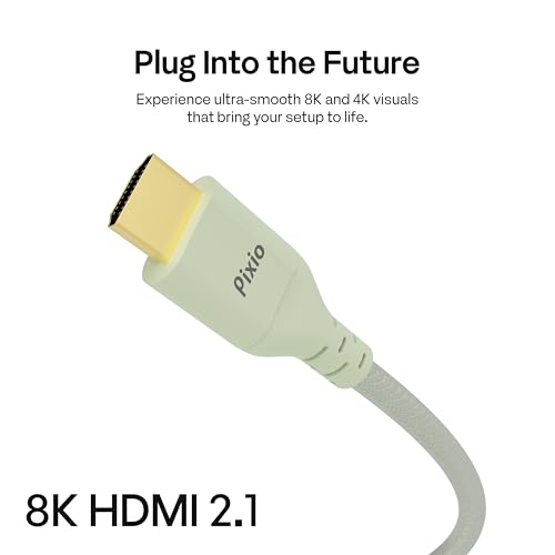Pixio Mint Green 8K HDMI 2.1 Cable Ultra Certified Ultra High Speed 10FT 8K 60Hz 4K 120Hz Nylon Braided, Gold Plated Connector, Anti-Breakage, HDR10+, dtsx, eARC, HDCP, Dolby Compatible - color: Mint Green, size: 10 ft