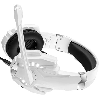 LICAEVEY Gaming Headset, Over Ear Headphone with Noise Cancellation Mic, LED Light, 40mm Drivers, 120 Adjustable Mic for PC, Laptop, Phone, Console (White) - color: White
