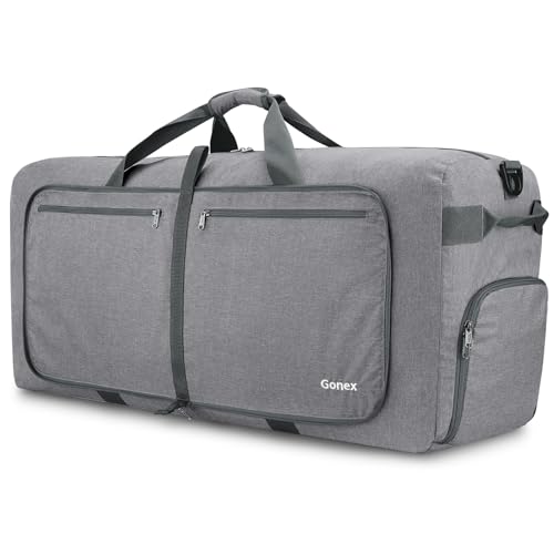 Gonex Large Foldable Travel Duffle Bag with Shoes Compartment, Packable Lightweight Water Repellent Duffel Bag for Camping Gym Weekender Bag - color: Light Grey, size: 150L