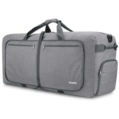 Gonex Large Foldable Travel Duffle Bag with Shoes Compartment, Packable Lightweight Water Repellent Duffel Bag for Camping Gym Weekender Bag - color: Light Grey, size: 100L