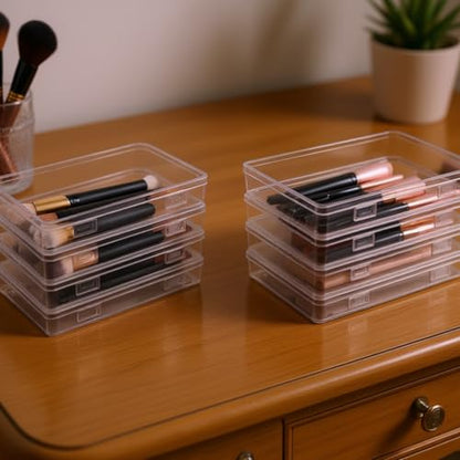8 Pieces Rectangular Empty Mini Clear Plastic Organizer Box | 195 x 113 x 30 mm, Hinged Lids, For Small Items, Craft Projects - size: 195 x 113 x 30 mm