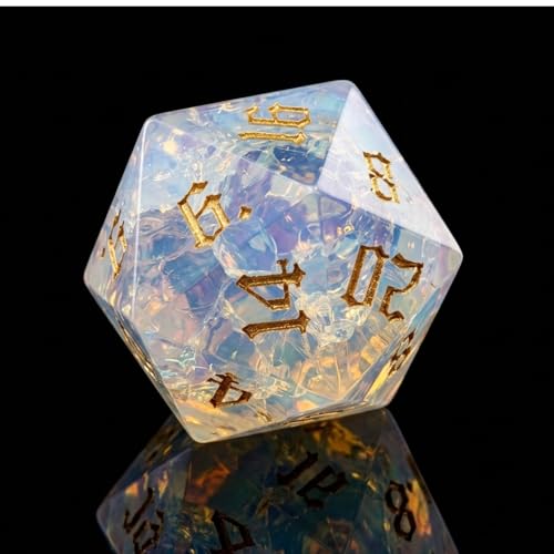 1PCS Gem D20 DND Dice - 25mm 20 Sided Crystal Crack Opal D&D Dice for Dungeons and Dragons, RPG, Roleplaying Games MTG Table Games, Handmade Polyhedral Dice(Opal) - color: D20-crack Opal