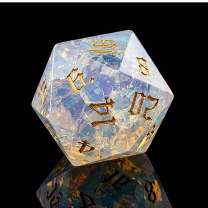 1PCS Gem D20 DND Dice - 25mm 20 Sided Crystal Crack Opal D&D Dice for Dungeons and Dragons, RPG, Roleplaying Games MTG Table Games, Handmade Polyhedral Dice(Opal) - color: D20-crack Opal