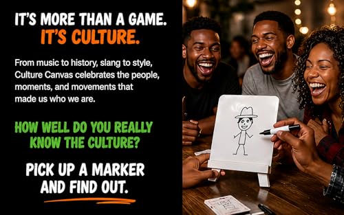 CP TIME Culture Canvas Drawing Party Game Celebrating Black Culture, 300+ Cards, 7 Categories, with Whiteboard, Markers, and Sand Timer, for Ages 8 and up