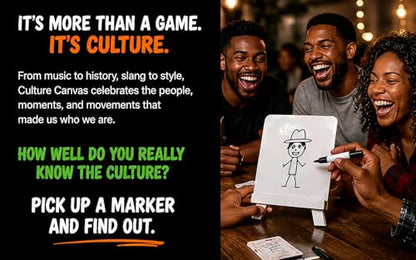 CP TIME Culture Canvas Drawing Party Game Celebrating Black Culture, 300+ Cards, 7 Categories, with Whiteboard, Markers, and Sand Timer, for Ages 8 and up