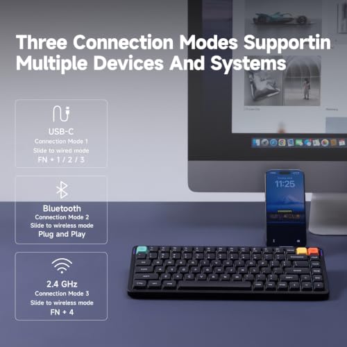 nuphy Air75 V3 Low Profile Mechanical Keyboard, 75% Custom Hot Swappable Wireless Keyboard with Gasket Mount, RGB Backlit, Multi-Device Bluetooth/2.4GHz/USB-C for Mac Windows, Black-Brown Nano Switch - color: Black, size: Brown nano Switch